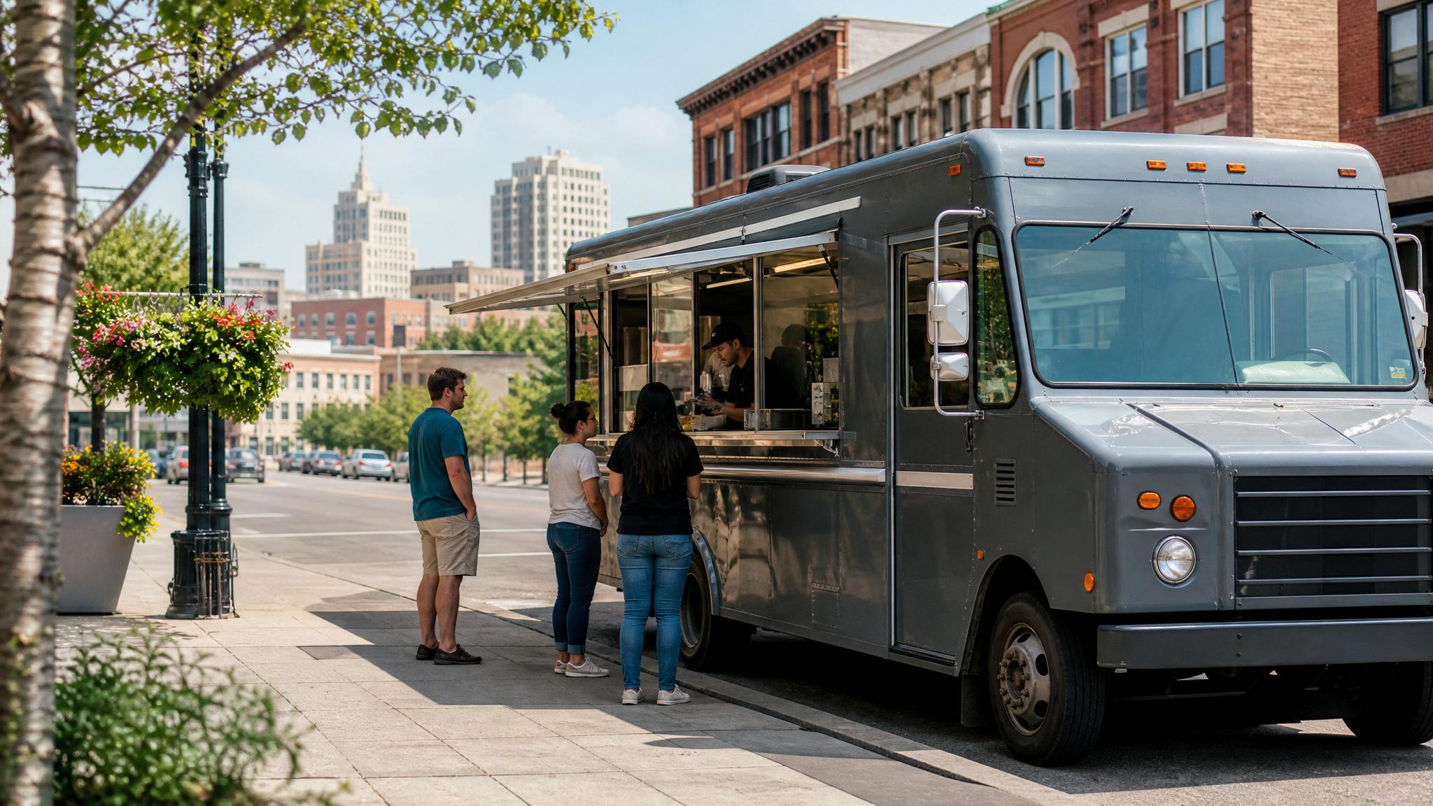 Food truck serving customers in downtown Akron, Ohio