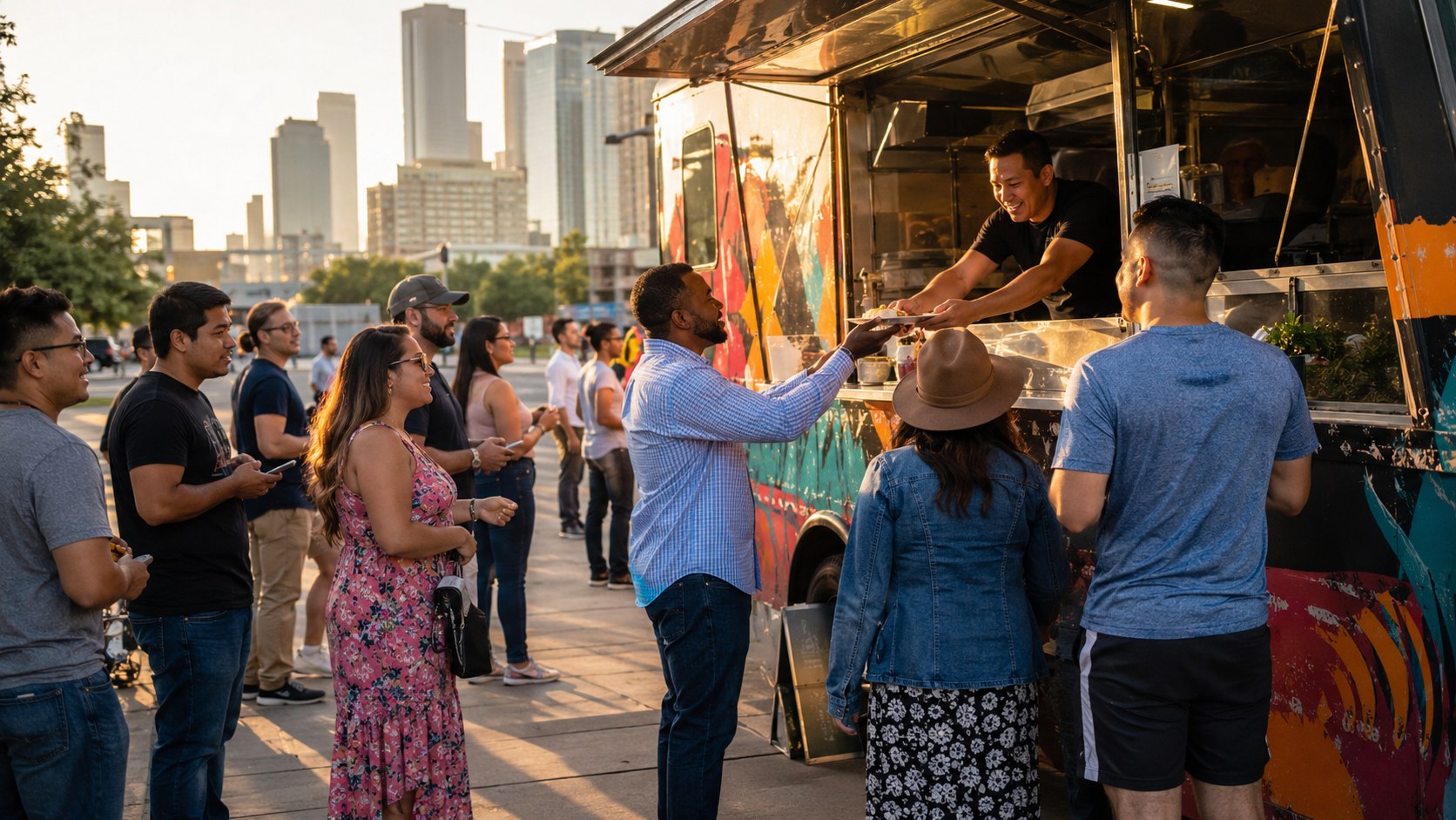 Food truck operator at their truck, illustrating houston commissary kitchen guide