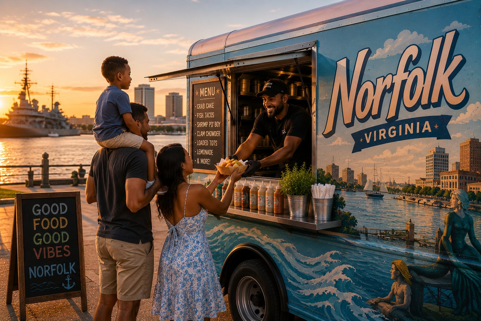 Food truck serving customers in Norfolk, VA