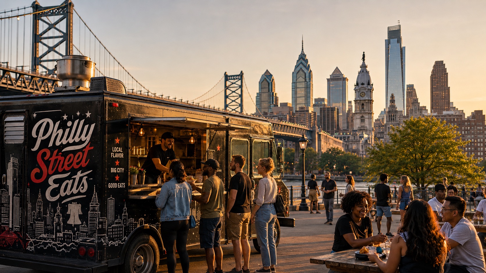 Food truck serving customers at a Pennsylvania street market