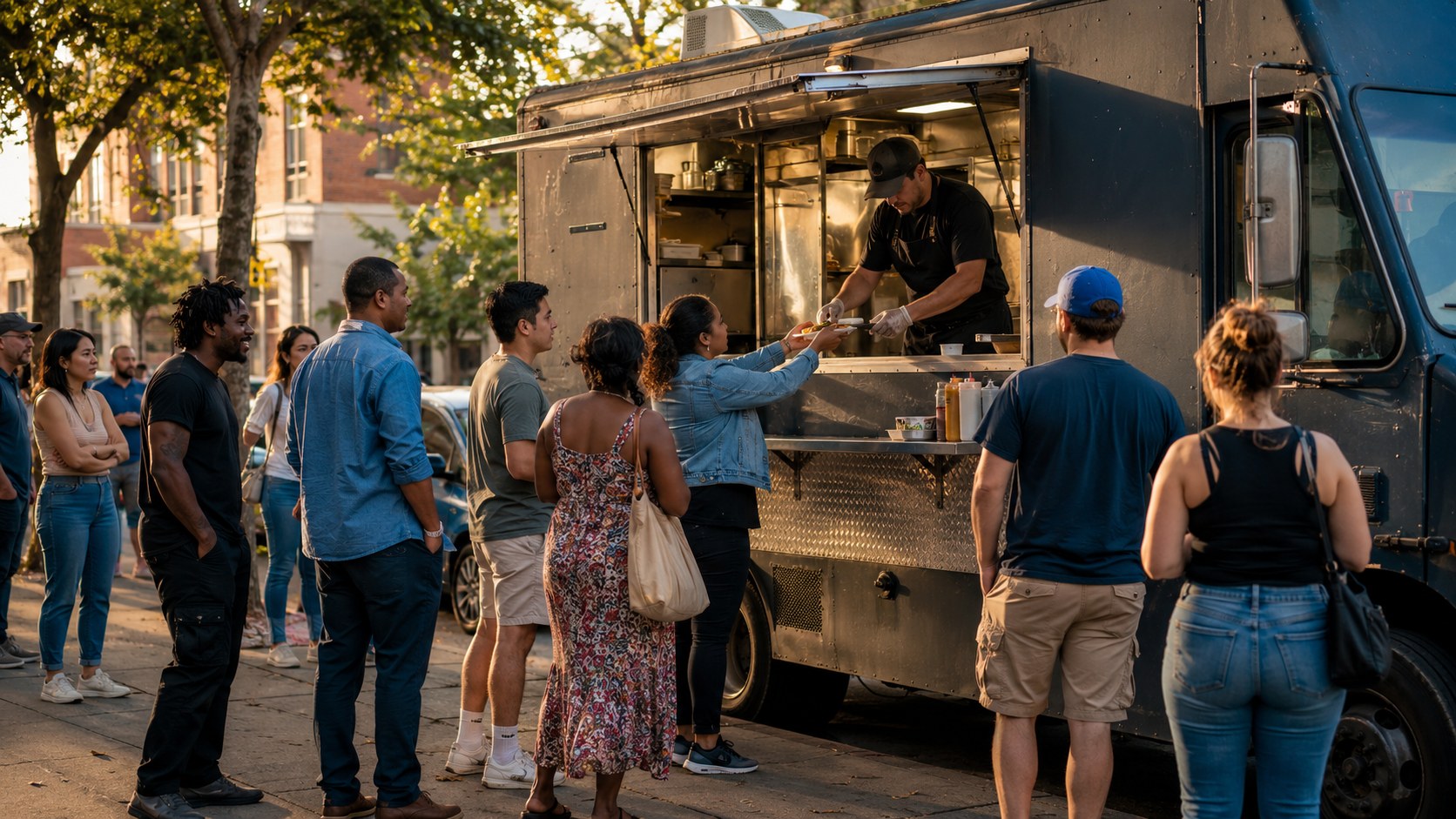Food truck operator at their truck, illustrating used food truck cost