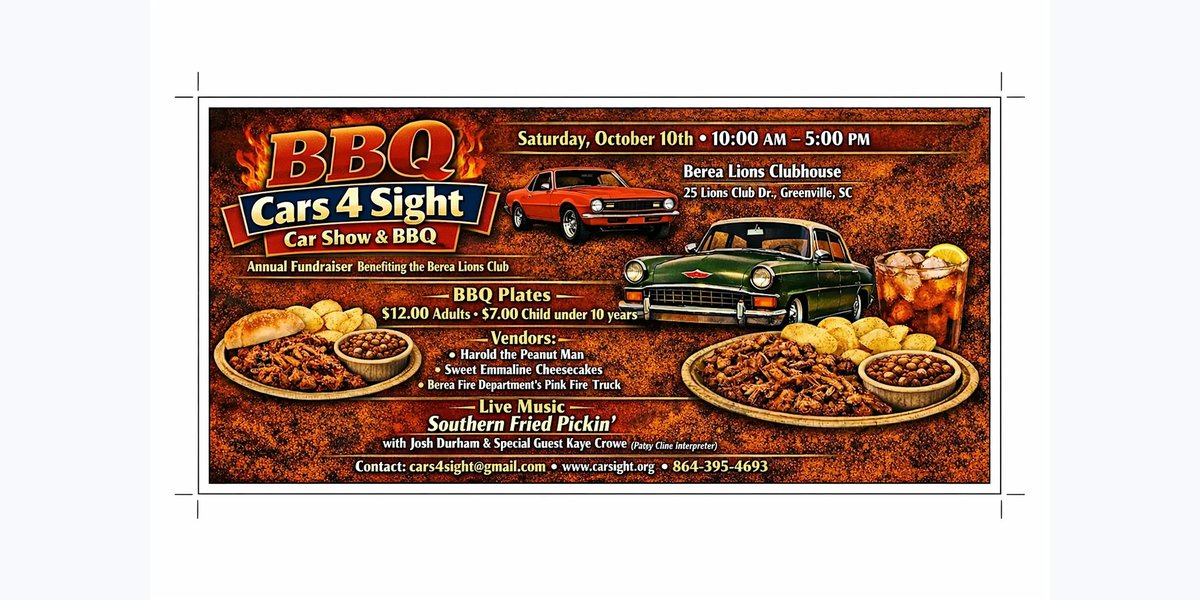 Berea Lions Club Annual BBQ and Cars 4 Sight Car Show in Greenville, SC