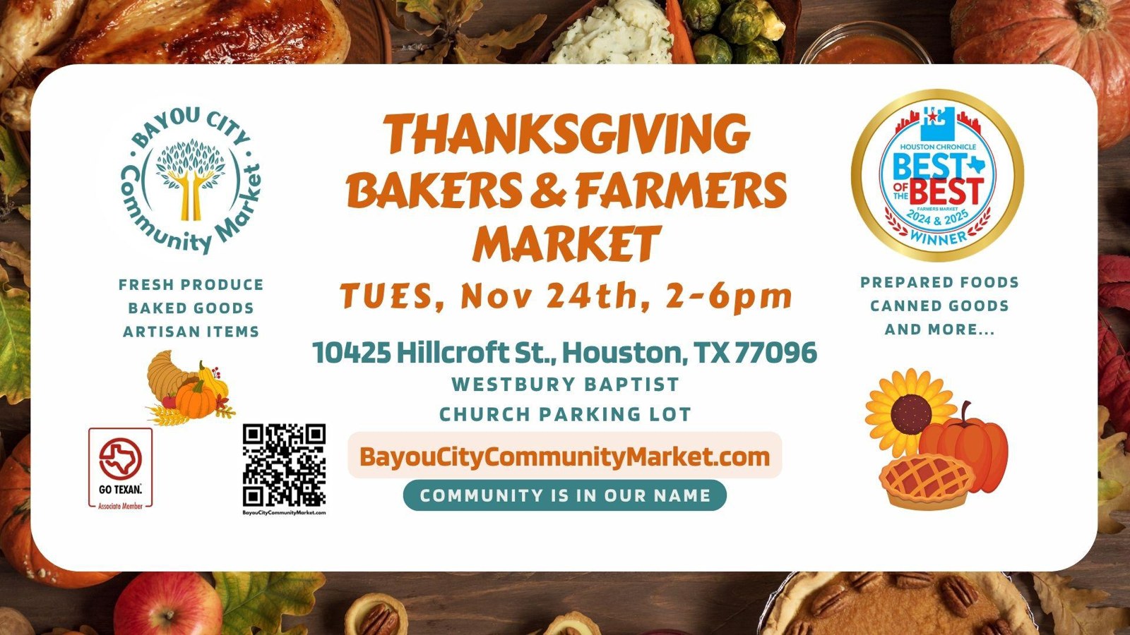 Bayou City Community Thanksgiving Bakers, Farmers, and Artisan Market photo in Houston, TX, TX