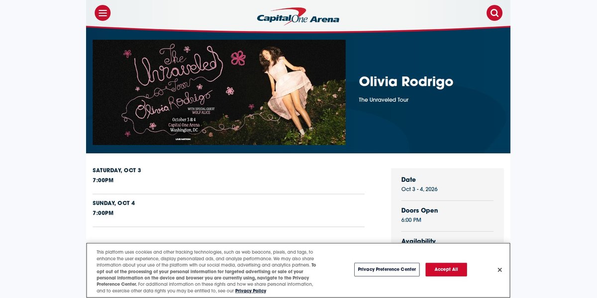 Olivia Rodrigo — The Unraveled Tour — concert in Washington, DC