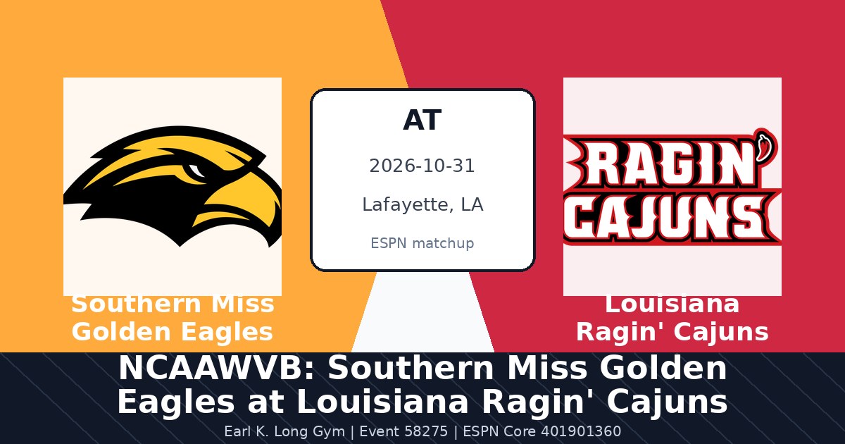 NCAAWVB: Southern Miss Golden Eagles at Louisiana Ragin' Cajuns photo in Lafayette, LA