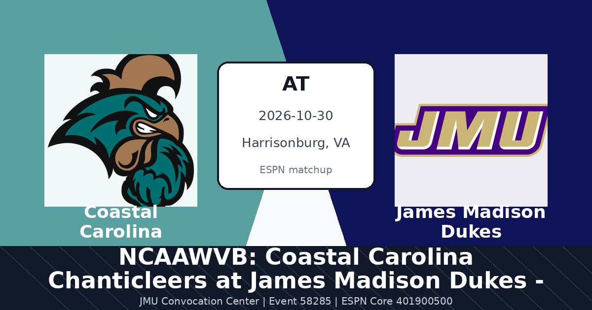 NCAAWVB: Coastal Carolina Chanticleers at James Madison Dukes - Oct 30 photo in Harrisonburg, VA