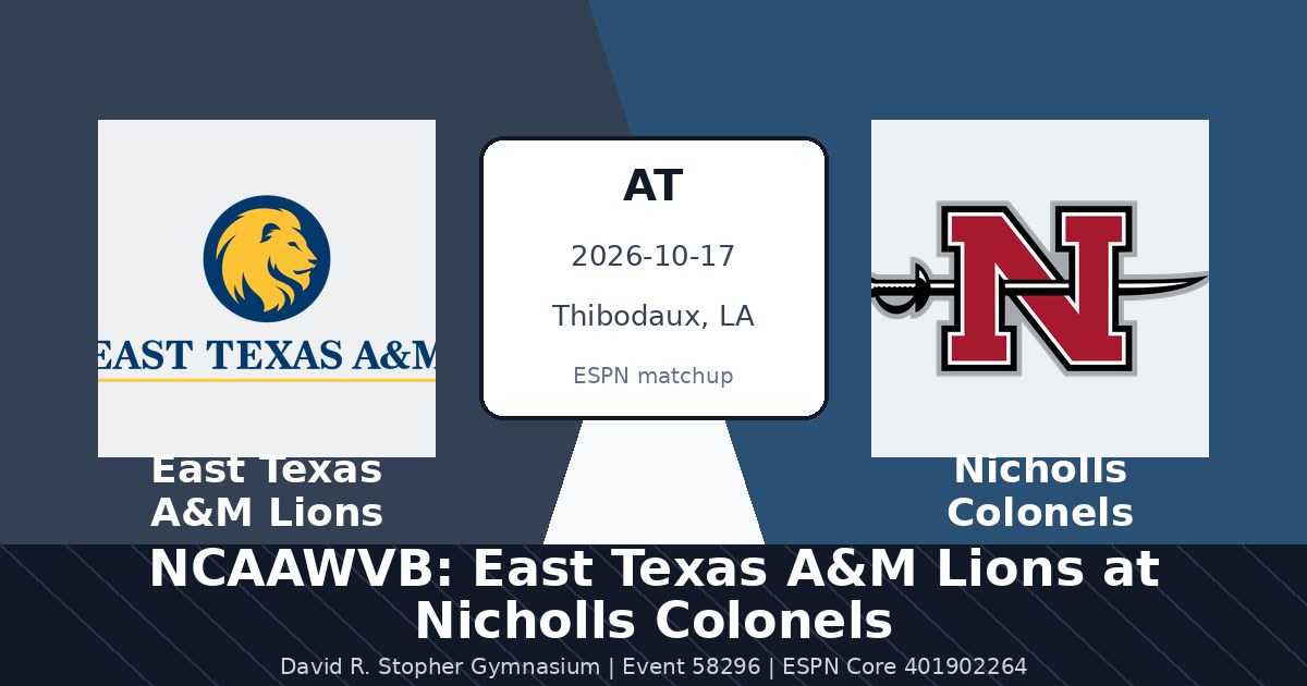 NCAAWVB: East Texas A&M Lions at Nicholls Colonels photo in Thibodaux, LA