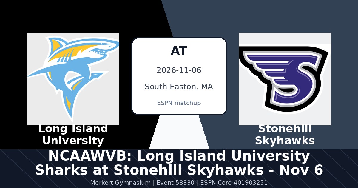 NCAAWVB: Long Island University Sharks at Stonehill Skyhawks - Nov 6 photo in South Easton, MA
