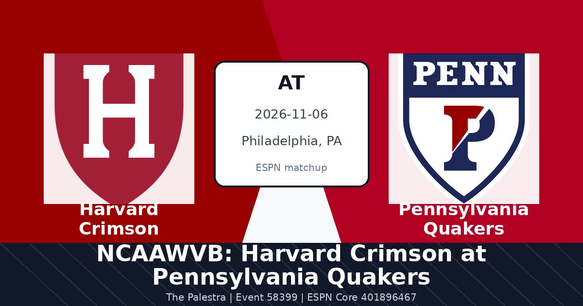 NCAAWVB: Harvard Crimson at Pennsylvania Quakers — sports in Philadelphia, PA