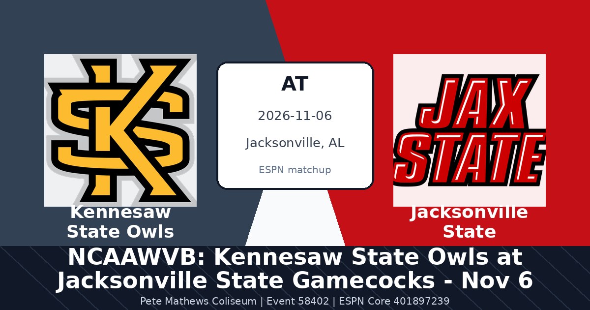 NCAAWVB: Kennesaw State Owls at Jacksonville State Gamecocks - Nov 6 photo in Jacksonville, AL