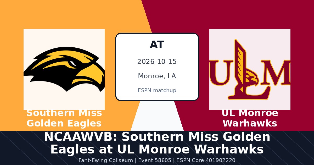 NCAAWVB: Southern Miss Golden Eagles at UL Monroe Warhawks photo in Monroe, LA