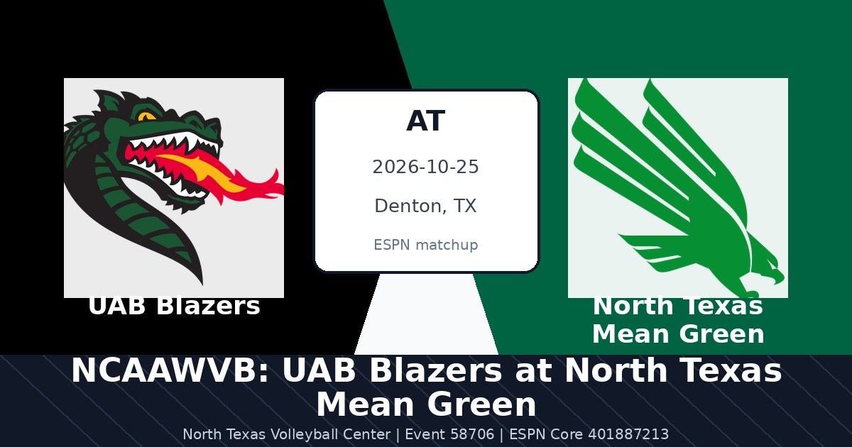 NCAAWVB: UAB Blazers at North Texas Mean Green photo in Denton, TX