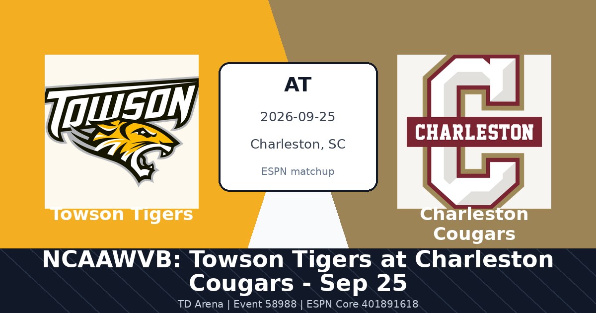 NCAAWVB: Towson Tigers at Charleston Cougars - Sep 25 in Charleston, SC