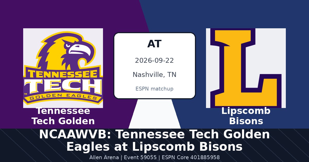 NCAAWVB: Tennessee Tech Golden Eagles at Lipscomb Bisons in Nashville, TN