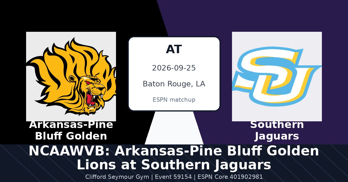 NCAAWVB: Arkansas-Pine Bluff Golden Lions at Southern Jaguars in Baton Rouge, LA