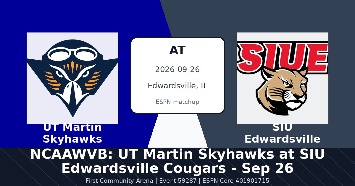 NCAAWVB: UT Martin Skyhawks at SIU Edwardsville Cougars - Sep 26 in Edwardsville, IL