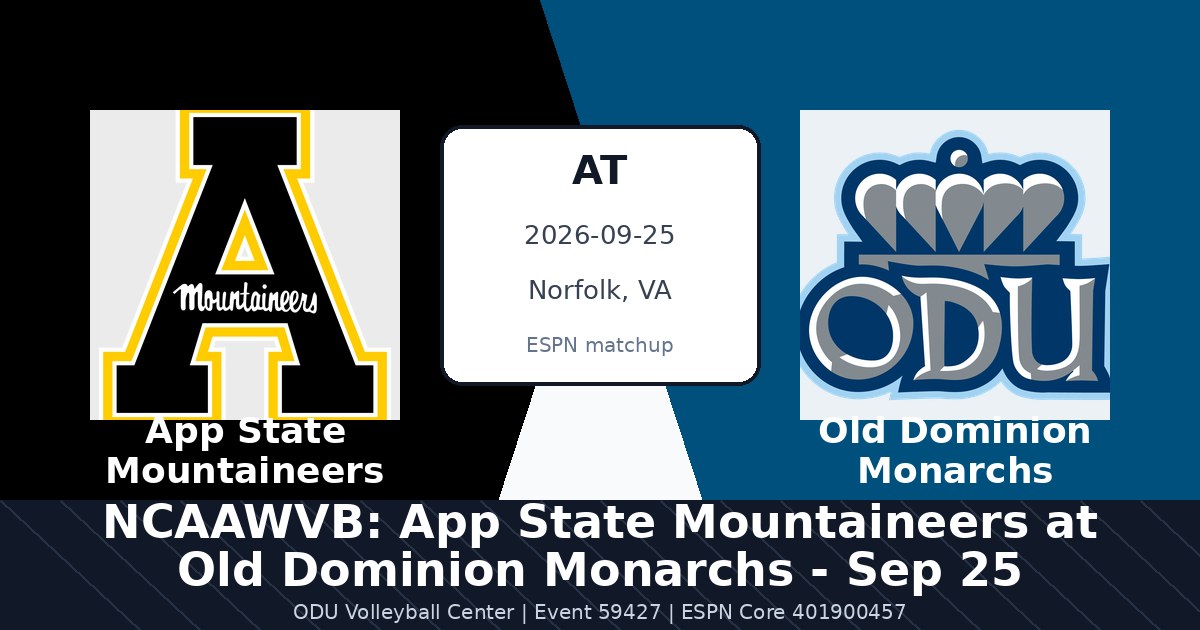 NCAAWVB: App State Mountaineers at Old Dominion Monarchs - Sep 25 in Norfolk, VA
