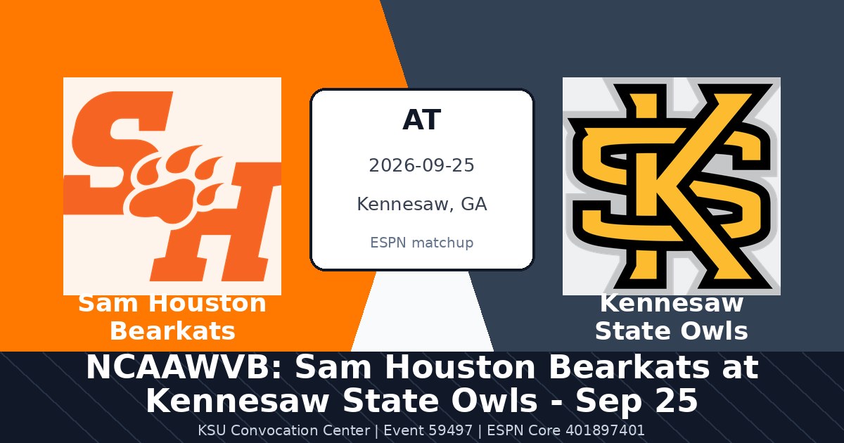 NCAAWVB: Sam Houston Bearkats at Kennesaw State Owls - Sep 25 in Kennesaw, GA