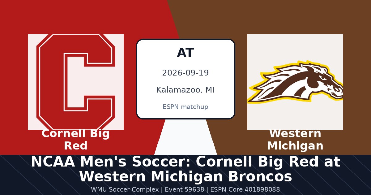 NCAA Men's Soccer: Cornell Big Red at Western Michigan Broncos in Kalamazoo, MI