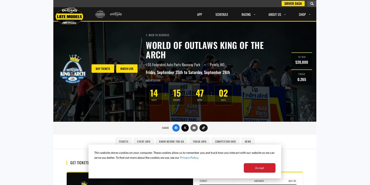World of Outlaws Late Model Series: King of the Arch Night Two photo in Pevely, MO